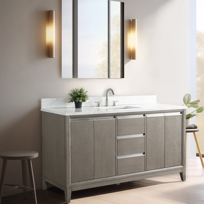 60" Single Sink Bathroom Vanity with Engineered Marble Top