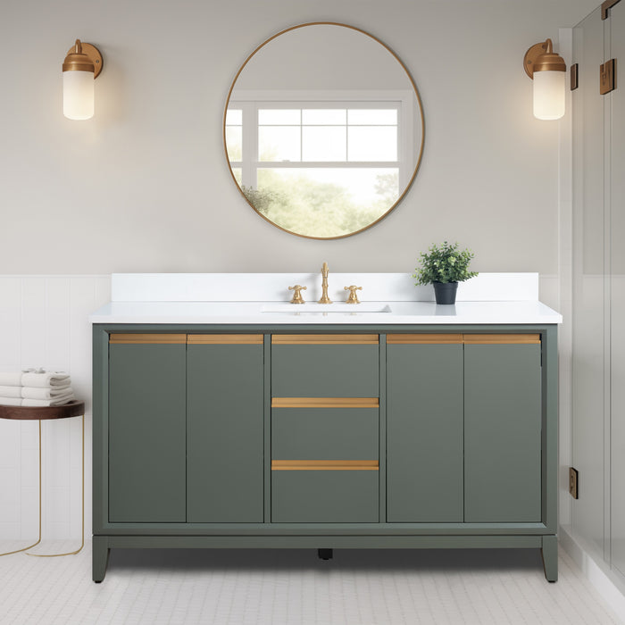 60" Single Sink Bathroom Vanity with Engineered Marble Top