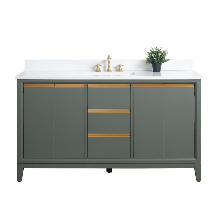 60" Single Sink Bathroom Vanity with Engineered Marble Top