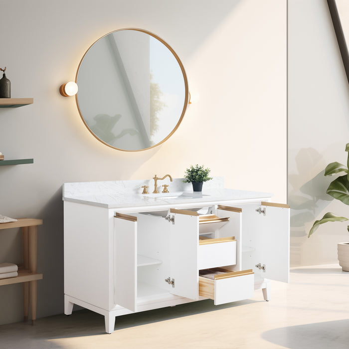 60" Single Sink Bathroom Vanity with Engineered Marble Top