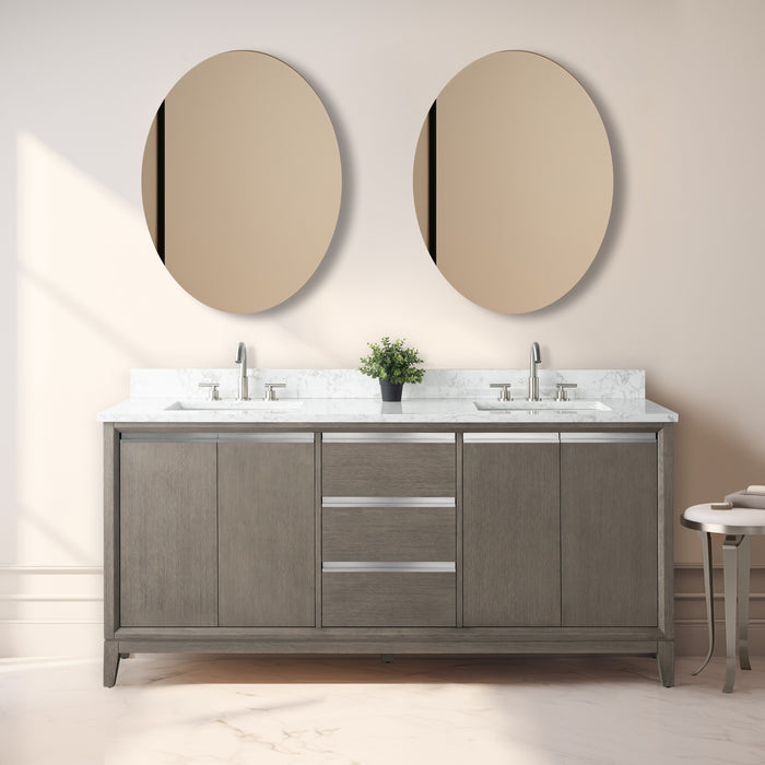 72" Double Sink Bathroom Vanity with Engineered Marble Top, With Soft Closing Doors