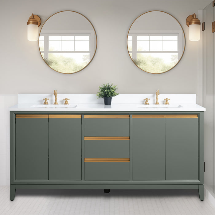 72" Double Sink Bathroom Vanity with Engineered Marble Top, With Soft Closing Doors