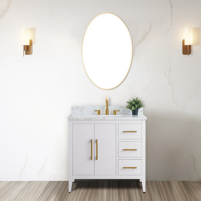 36β Single Sink Bathroom Vanity Cabinet with Engineered Marble Top
