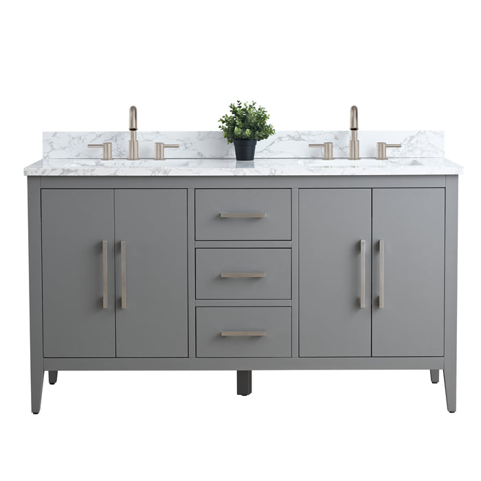 60β Double Sink Bathroom Vanity Cabinet with Engineered Marble Top - HomeBeyond