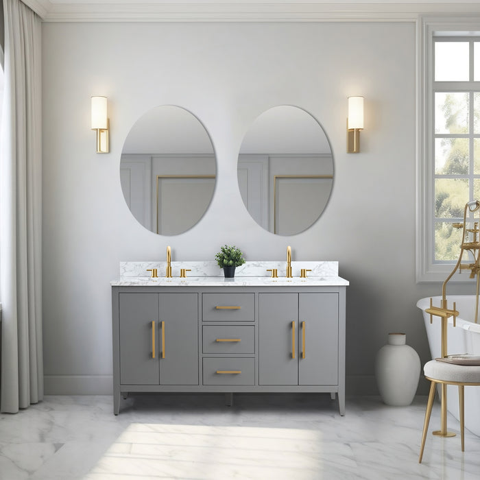 60β Double Sink Bathroom Vanity Cabinet with Engineered Marble Top - HomeBeyond