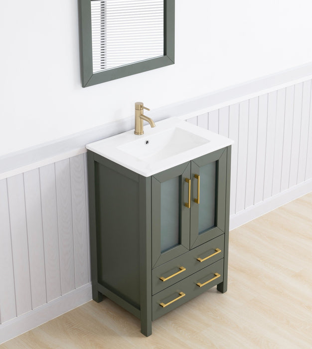 Brescia 24" Single Sink Bathroom Vanity Set, 2 Large Folding Doors 1 Shelf Ceramic Top with Free Mirror - HomeBeyond