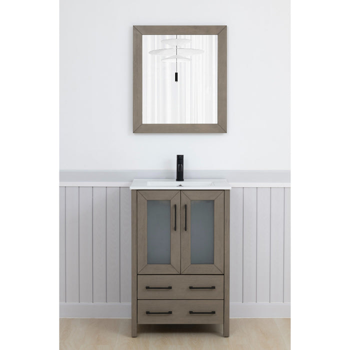 Brescia 24" Single Sink Bathroom Vanity Set, 2 Large Folding Doors 1 Shelf Ceramic Top with Free Mirror - HomeBeyond