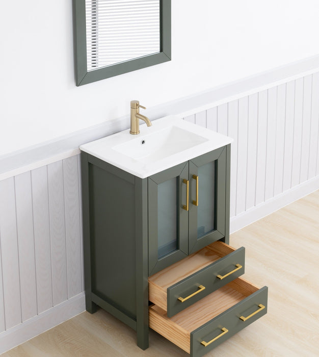 Brescia 24" Single Sink Bathroom Vanity Set, 2 Large Folding Doors 1 Shelf Ceramic Top with Free Mirror - HomeBeyond