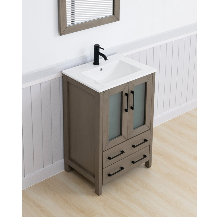 Brescia 24" Single Sink Bathroom Vanity Set, 2 Large Folding Doors 1 Shelf Ceramic Top with Free Mirror - HomeBeyond