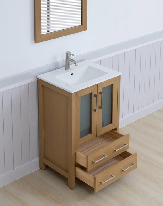 Brescia 24" Single Sink Bathroom Vanity Set, 2 Large Folding Doors 1 Shelf Ceramic Top with Free Mirror - HomeBeyond