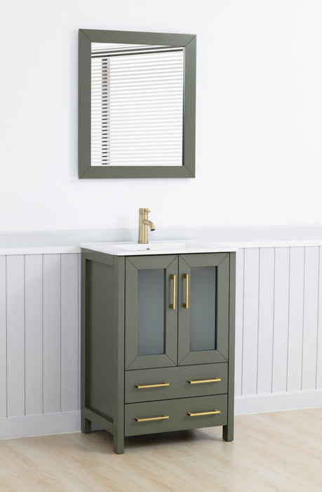 Brescia 24" Single Sink Bathroom Vanity Set, 2 Large Folding Doors 1 Shelf Ceramic Top with Free Mirror - HomeBeyond