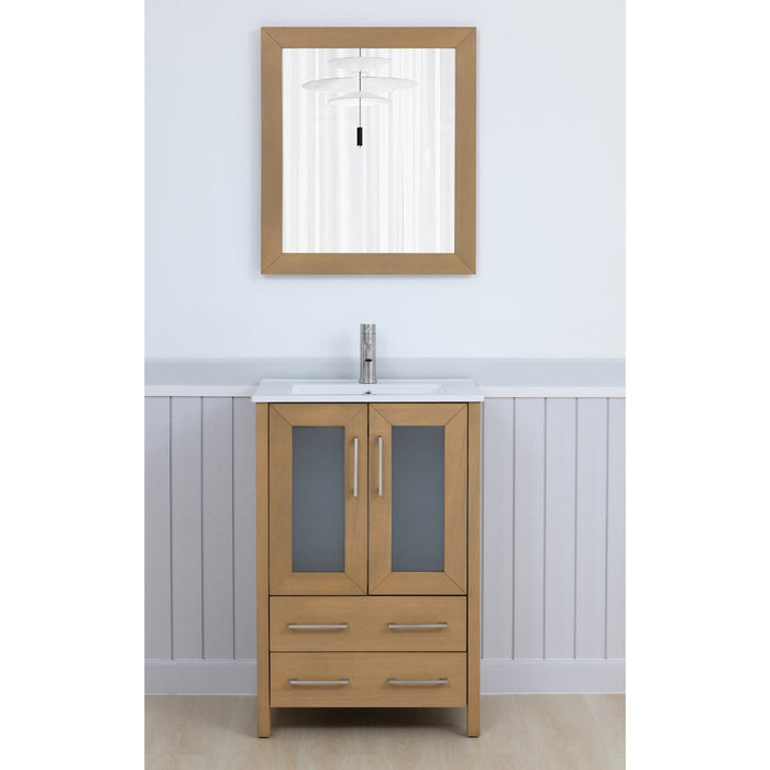 Brescia 24" Single Sink Bathroom Vanity Set, 2 Large Folding Doors 1 Shelf Ceramic Top with Free Mirror - HomeBeyond