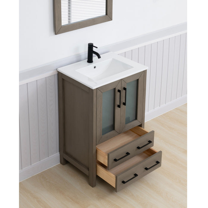 Brescia 24" Single Sink Bathroom Vanity Set, 2 Large Folding Doors 1 Shelf Ceramic Top with Free Mirror - HomeBeyond