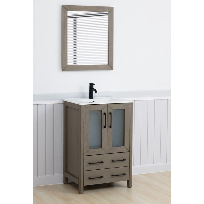 Brescia 24" Single Sink Bathroom Vanity Set, 2 Large Folding Doors 1 Shelf Ceramic Top with Free Mirror - HomeBeyond