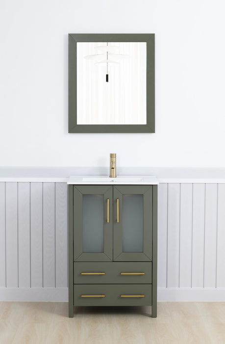 Brescia 24" Single Sink Bathroom Vanity Set, 2 Large Folding Doors 1 Shelf Ceramic Top with Free Mirror - HomeBeyond