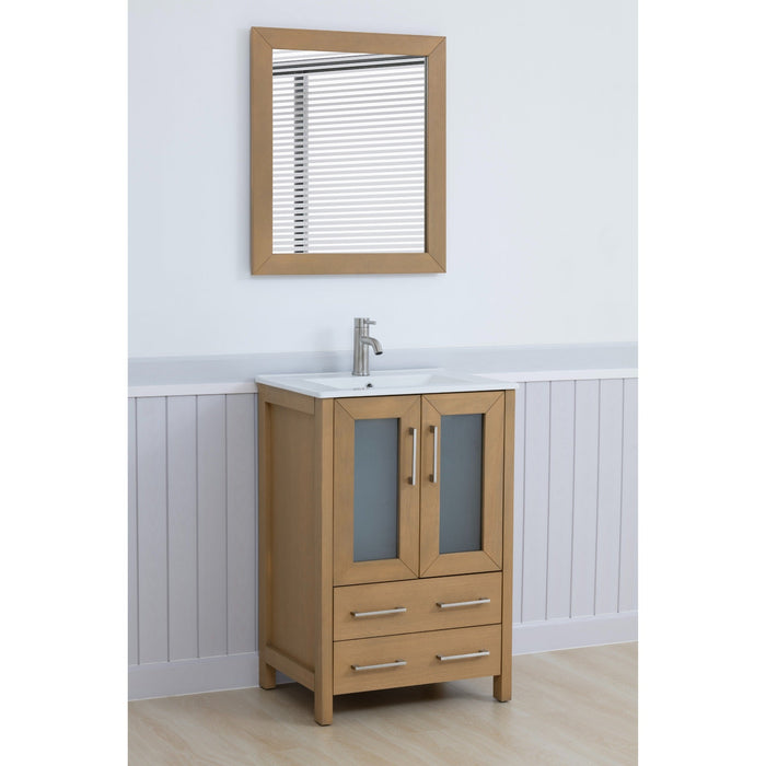 Brescia 24" Single Sink Bathroom Vanity Set, 2 Large Folding Doors 1 Shelf Ceramic Top with Free Mirror - HomeBeyond