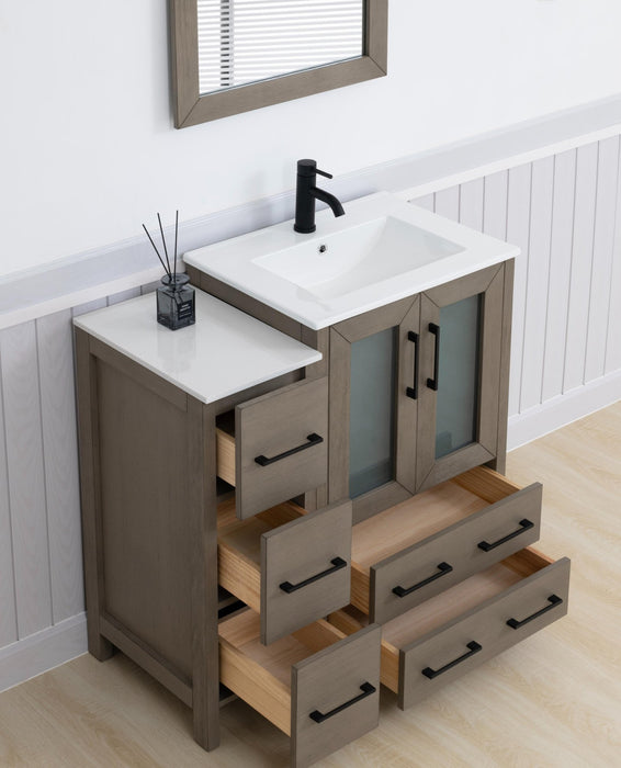 Brescia 36" Single Sink Modern Bathroom Vanity Combo Set, 1 Side Cabinet 1 Shelf Ceramic Top Bathroom Cabinet with Free Mirror - HomeBeyond