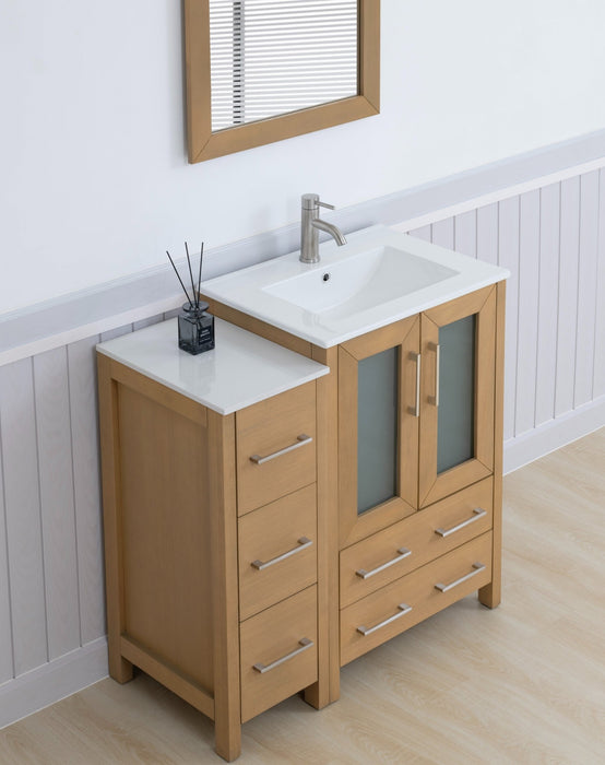 Brescia 36" Single Sink Modern Bathroom Vanity Combo Set, 1 Side Cabinet 1 Shelf Ceramic Top Bathroom Cabinet with Free Mirror - HomeBeyond
