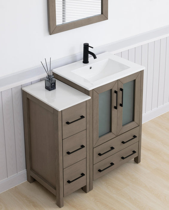 Brescia 36" Single Sink Modern Bathroom Vanity Combo Set, 1 Side Cabinet 1 Shelf Ceramic Top Bathroom Cabinet with Free Mirror - HomeBeyond