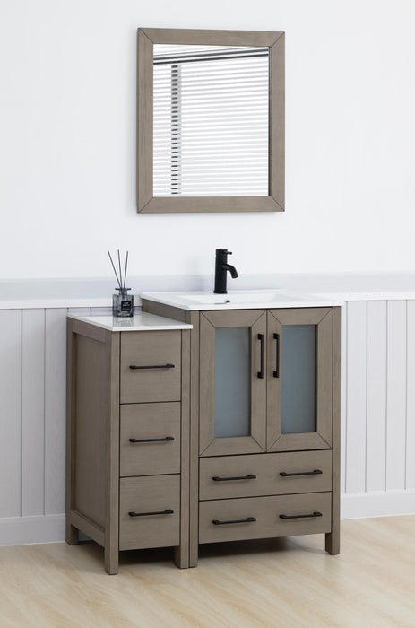Brescia 36" Single Sink Modern Bathroom Vanity Combo Set, 1 Side Cabinet 1 Shelf Ceramic Top Bathroom Cabinet with Free Mirror - HomeBeyond