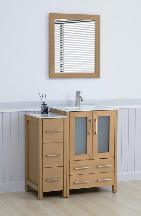 Brescia 36" Single Sink Modern Bathroom Vanity Combo Set, 1 Side Cabinet 1 Shelf Ceramic Top Bathroom Cabinet with Free Mirror - HomeBeyond