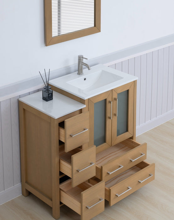 Brescia 36" Single Sink Modern Bathroom Vanity Combo Set, 1 Side Cabinet 1 Shelf Ceramic Top Bathroom Cabinet with Free Mirror - HomeBeyond