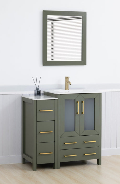 Brescia 36" Single Sink Modern Bathroom Vanity Combo Set, 1 Side Cabinet 1 Shelf Ceramic Top Bathroom Cabinet with Free Mirror - HomeBeyond