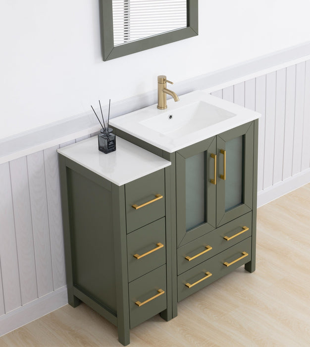 Brescia 36" Single Sink Modern Bathroom Vanity Combo Set, 1 Side Cabinet 1 Shelf Ceramic Top Bathroom Cabinet with Free Mirror - HomeBeyond