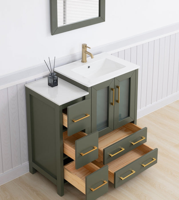 Brescia 36" Single Sink Modern Bathroom Vanity Combo Set, 1 Side Cabinet 1 Shelf Ceramic Top Bathroom Cabinet with Free Mirror - HomeBeyond
