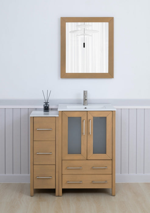 Brescia 36" Single Sink Modern Bathroom Vanity Combo Set, 1 Side Cabinet 1 Shelf Ceramic Top Bathroom Cabinet with Free Mirror - HomeBeyond