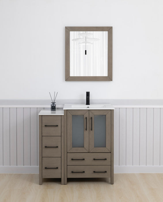 Brescia 36" Single Sink Modern Bathroom Vanity Combo Set, 1 Side Cabinet 1 Shelf Ceramic Top Bathroom Cabinet with Free Mirror - HomeBeyond