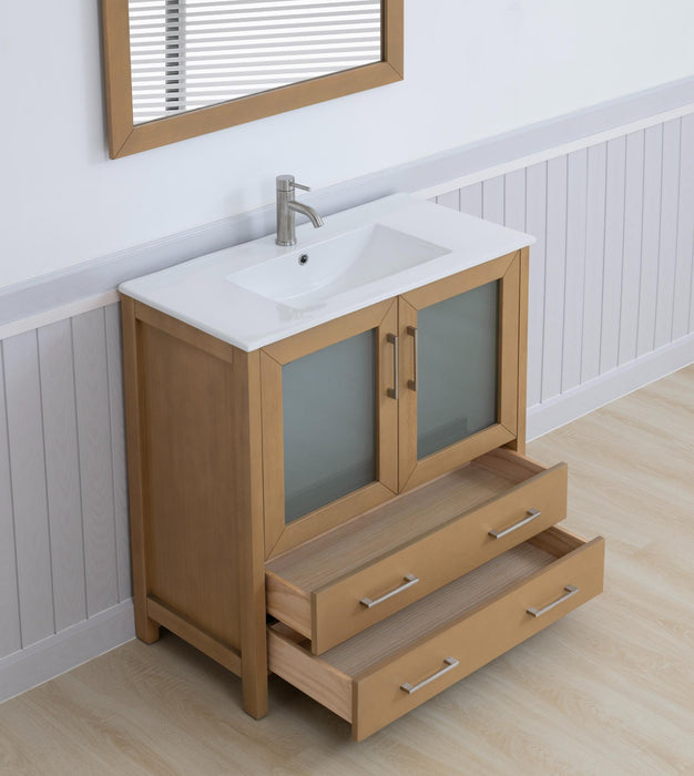 Brescia 36" Single Sink Modern Bathroom Vanity Set, 1 Shelf 2 Drawers Ceramic Top and Bathroom Cabinet with Free Mirror - HomeBeyond