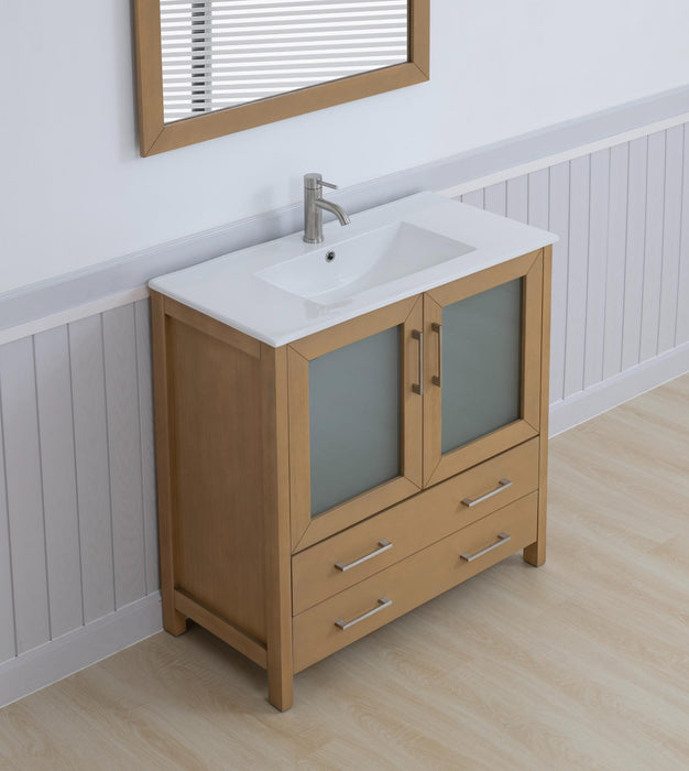 Brescia 36" Single Sink Modern Bathroom Vanity Set, 1 Shelf 2 Drawers Ceramic Top and Bathroom Cabinet with Free Mirror - HomeBeyond