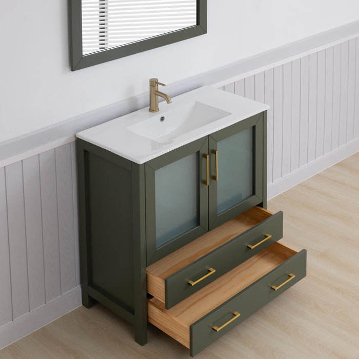 Brescia 36" Single Sink Modern Bathroom Vanity Set, 1 Shelf 2 Drawers Ceramic Top and Bathroom Cabinet with Free Mirror - HomeBeyond
