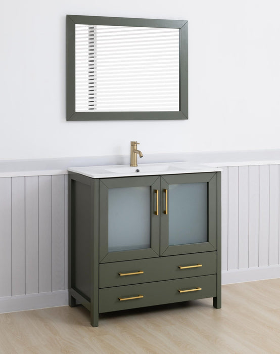 Brescia 36" Single Sink Modern Bathroom Vanity Set, 1 Shelf 2 Drawers Ceramic Top and Bathroom Cabinet with Free Mirror - HomeBeyond