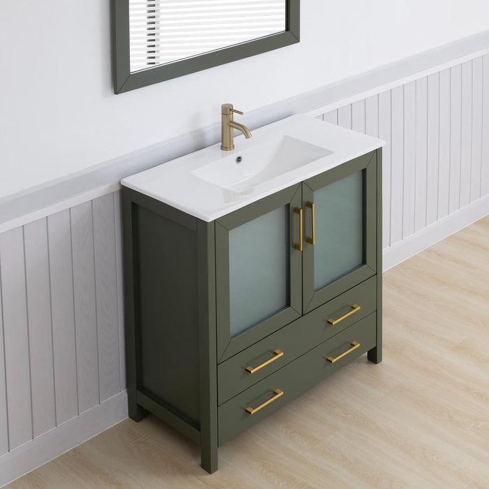 Brescia 36" Single Sink Modern Bathroom Vanity Set, 1 Shelf 2 Drawers Ceramic Top and Bathroom Cabinet with Free Mirror - HomeBeyond