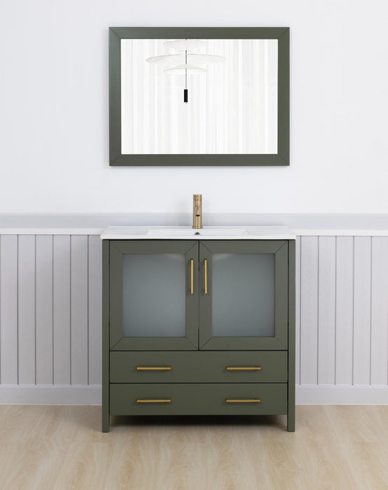 Brescia 36" Single Sink Modern Bathroom Vanity Set, 1 Shelf 2 Drawers Ceramic Top and Bathroom Cabinet with Free Mirror - HomeBeyond