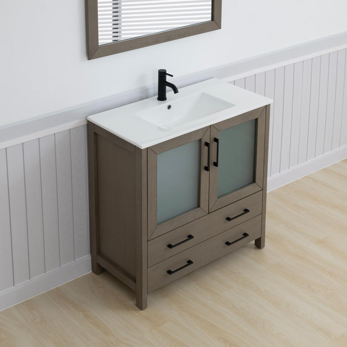 Brescia 36" Single Sink Modern Bathroom Vanity Set, 1 Shelf 2 Drawers Ceramic Top and Bathroom Cabinet with Free Mirror - HomeBeyond