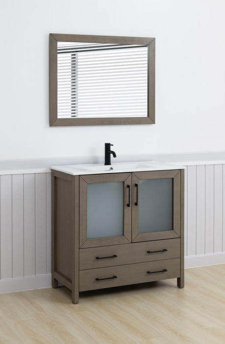 Brescia 36" Single Sink Modern Bathroom Vanity Set, 1 Shelf 2 Drawers Ceramic Top and Bathroom Cabinet with Free Mirror - HomeBeyond