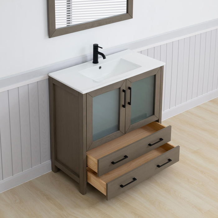 Brescia 36" Single Sink Modern Bathroom Vanity Set, 1 Shelf 2 Drawers Ceramic Top and Bathroom Cabinet with Free Mirror - HomeBeyond