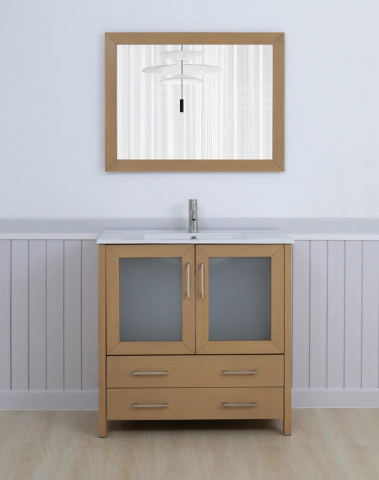 Brescia 36" Single Sink Modern Bathroom Vanity Set, 1 Shelf 2 Drawers Ceramic Top and Bathroom Cabinet with Free Mirror - HomeBeyond