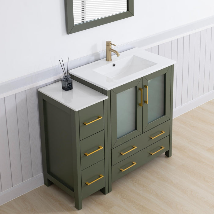 Brescia 42" Single Sink Bathroom Vanity Set and Mirror, 2 Doors, 5 Drawers with White Ceramic Top Perfect Bathroom Organizer - HomeBeyond