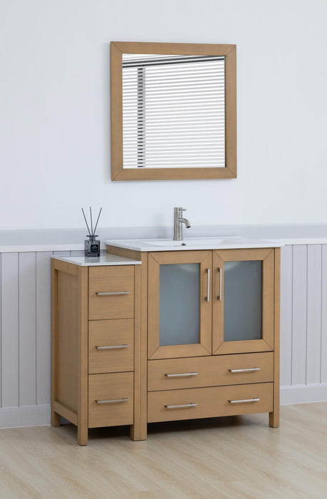 Brescia 42" Single Sink Bathroom Vanity Set and Mirror, 2 Doors, 5 Drawers with White Ceramic Top Perfect Bathroom Organizer - HomeBeyond