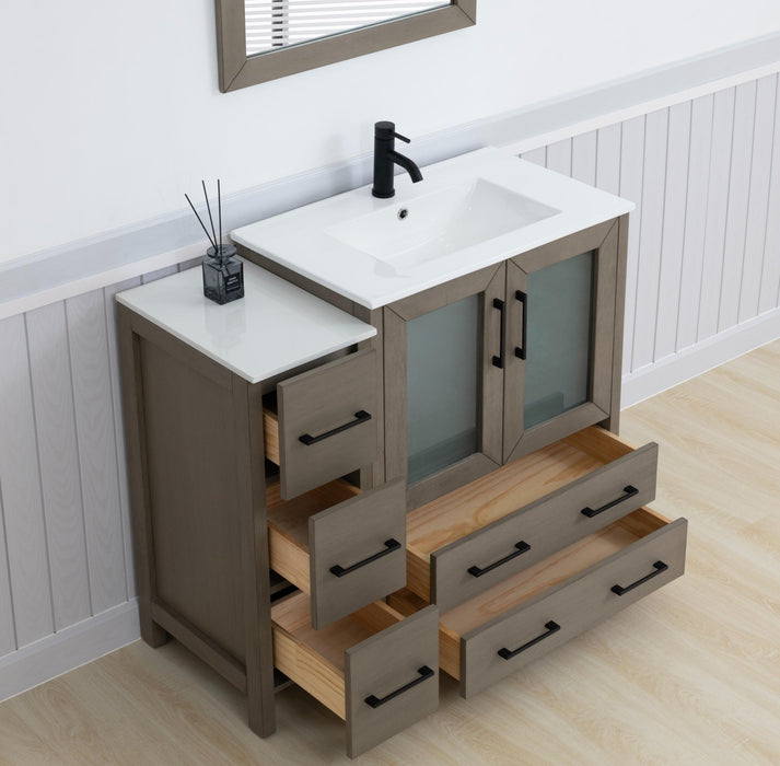 Brescia 42" Single Sink Bathroom Vanity Set and Mirror, 2 Doors, 5 Drawers with White Ceramic Top Perfect Bathroom Organizer - HomeBeyond