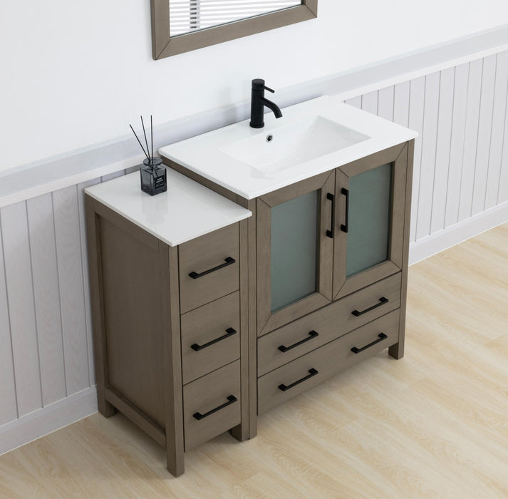 Brescia 42" Single Sink Bathroom Vanity Set and Mirror, 2 Doors, 5 Drawers with White Ceramic Top Perfect Bathroom Organizer - HomeBeyond