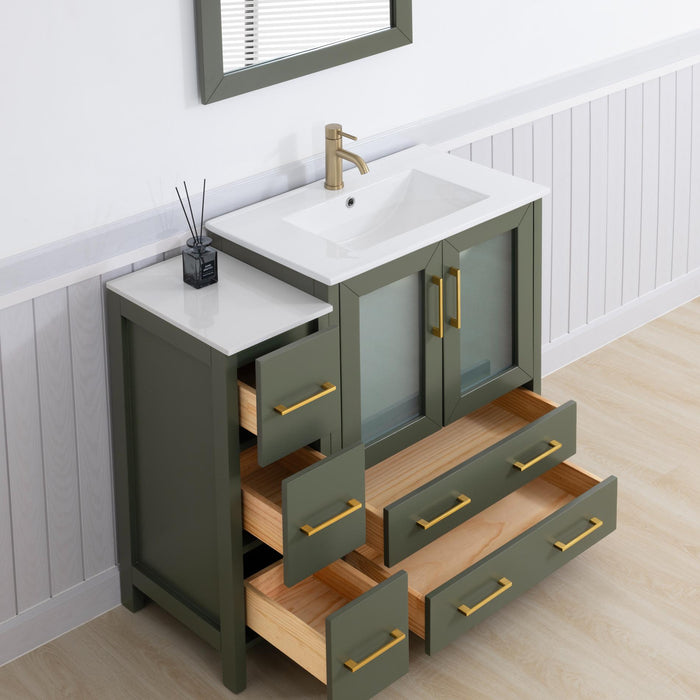 Brescia 42" Single Sink Bathroom Vanity Set and Mirror, 2 Doors, 5 Drawers with White Ceramic Top Perfect Bathroom Organizer - HomeBeyond