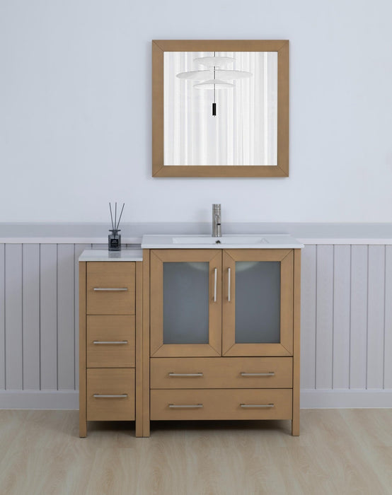 Brescia 42" Single Sink Bathroom Vanity Set and Mirror, 2 Doors, 5 Drawers with White Ceramic Top Perfect Bathroom Organizer - HomeBeyond