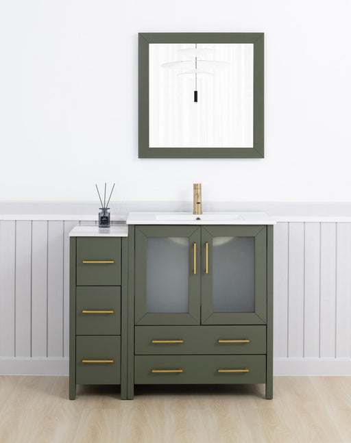 Brescia 42" Single Sink Bathroom Vanity Set and Mirror, 2 Doors, 5 Drawers with White Ceramic Top Perfect Bathroom Organizer - HomeBeyond