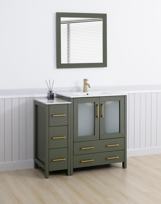 Brescia 42" Single Sink Bathroom Vanity Set and Mirror, 2 Doors, 5 Drawers with White Ceramic Top Perfect Bathroom Organizer - HomeBeyond