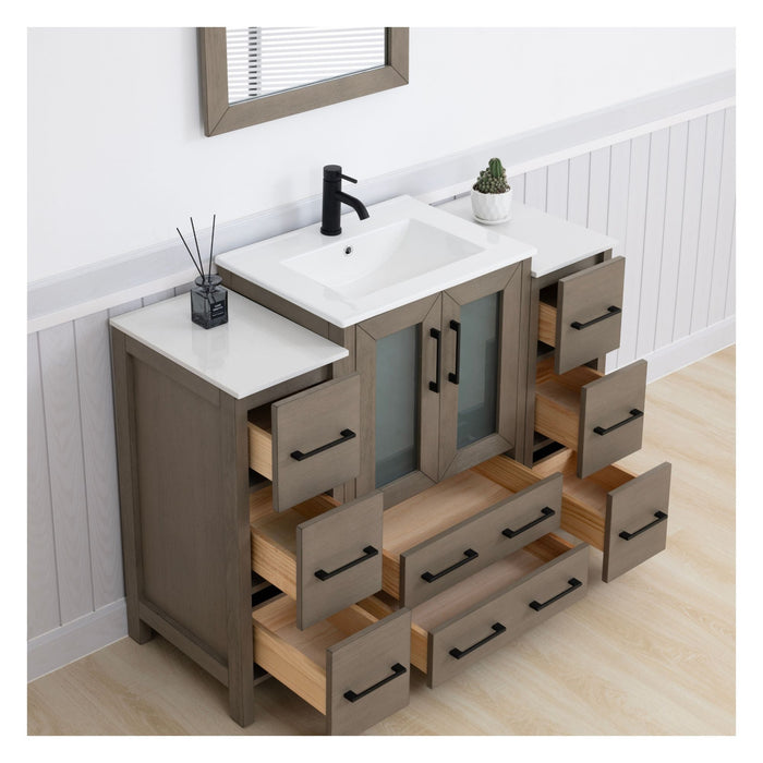 Brescia 48" Single Sink Modern Bathroom Vanity Combo Set, 2 Side Cabinets 1 Shelf Ceramic Top Bathroom Cabinet with Free Mirror - HomeBeyond